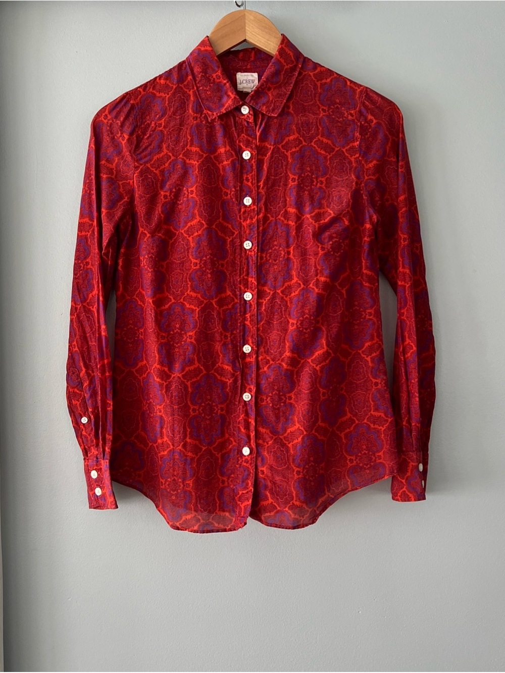 J.Crew The Perfect Shirt Red Purple Paisley Cotton Silk Blouse Women’s XS Preppy